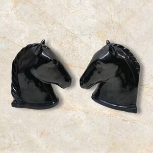 Vintage Abingdon Black Horse Head Ceramic Bookends Set of 2
